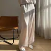 Novos Calças Casuais Femininas de Seda Gelada para Primavera e Verão com Textura Fluida, Cor Sólida, Cintura Alta, Caimento Solto, Calças de Perna Larga Atacado