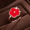 Moda Europeia e Americana Simples Zircônia Alto Padrão Flor de Cinco Folhas Aberta Anel para Mulheres, Luxo Leve Tendência Versátil