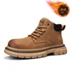 Novo estilo de comércio exterior, botas de trabalho de cano alto com zíperes laterais, forradas de fleece para homens, estilo britânico, que aumentam a altura, de cano médio, quentes e botas de neve