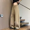 Pantalones de chándal negros para hombre estilo americano, de longitud extendida, con cordón, pierna ancha, temporada de primavera, cintura alta, tela de capa de aire