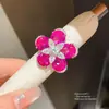 Anillo Abierto de Flor con Circonita Bañado en Oro Real de 18 Quilates, Estilo de Nicho de Alta Gama, Joyería Versátil Exquisita de Lujo Ligero
