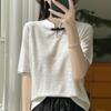 24 Novo Estilo Chinês Malha de manga curta T-shirt Retro Botão Top Lã Penteada Camisa de Renda