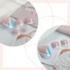Piezas de Uñas de Pie Gradiente Azul Menta Francés de Verano Piezas Cortas de Uñas para Mujer Uñas Postizas Portátiles Venta al por Mayor Comercio Exterior