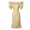Vestido Largo 2026 Verano Nuevo Estilo Diosa Drama Coreano Elegante para Oficina Mangas Abullonadas Cintura Ajustada Corte Delgado Vestido 10395