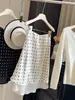 Moderna Falda de Acetato Sedoso con Lunares para Mujer, Nueva Falda Midi de Cintura Alta Ajustada que Cubre la Cadera en Línea A para Primavera/Verano