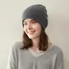Chapéu de Cashmere Feminino 100% Cashmere Puro Versátil Casual Simples Moda Cor Lisa Tricotado Gorro Térmico