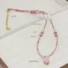 Colgante de Cristal en Polvo de Rodolita de Diseño Original Collar de Piedras Naturales con Cuentas Exquisito Dulce Versátil Nicho Collar para Mujeres