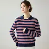 Suéter Pulóver de Cachemira a Rayas y Bloques de Color para Mujer Cuello Polo Manga Larga Otoño Invierno Casual Versátil Simple de Punto Capa Base