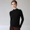 Nueva camisa básica de cachemir de estilo coreano minimalista de cuello semi-alto para otoño para mujer, suéter de punto pullover de manga larga ajustado de color liso