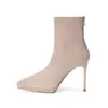 1082A Outono e Inverno Camurça Forrado com Fleece Bico Fino Preto Salto Alto Feminino Stiletto Elegante Impermeável Plataforma Aumentando Pernas Botas Curtas Slim
