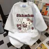 Camiseta de Manga Corta con Estampado de Letras de Hello Kitty de Dibujos Animados Divertida para Mujer 2026 Verano Nuevo Top Casual Holgado y Versátil