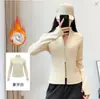 Top de Yoga Grueso con Forro Polar y Cuello Alto de Manga Larga para Mujer, Chaqueta Deportiva de Fitness Ajustada, Cárdigan con Doble Cremallera, Ropa de Abrigo de Primavera