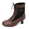 Botas de moda con bloques de color y encaje, punta redonda, tacón medio, talla grande para mujer, hasta la pantorrilla, para comercio transfronterizo 38-14