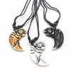 Colar de Resina com Pingente de Cabeça de Tigre Popular Transfronteiriço, Corrente para Suéter, Colar Vintage de Cabeça de Tigre e Dente de Lobo em Três Cores, Atacado