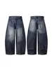 Jeans Retrô Americano para Homens e Mulheres, Novo Cintura Alta Emagrecedor Caimento Solto Versátil Fluido Perna Reta Comprimento Total Perna Larga Calças