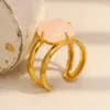 Moda Europea y Americana Elegante Celebridad de Internet Pulsera Francesa Acero Inoxidable Chapado en Oro de 18K Simple Todo Combina Jade Rosa Anillo Abierto para Mujer