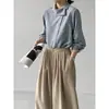 Camisa de Rayas Verticales con Temperamento para Viajes Jiang Zuo, Diseño Coreano para Mujer, Botón Diagonal, Camisa Versátil para Superponer JC655