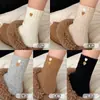 Meias Grossas para Mulheres, Meias de Cano Médio para Outono e Inverno, Forradas com Lã, Espessadas, Quentes, Cor Sólida, Coração Bordado, Meias Longas para Dormir e Maternidade Atacado