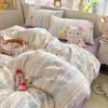 Fofo Estampa de Gatinho Desenho Animado Gaze Fofa de Alta Qualidade Lençol de Cama Capa de Edredom Lençol com Elástico Conjunto de Quatro Peças Conjunto de Três Peças