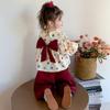 Conjunto de Bolinhas com Laço para Meninas Outono 2026 Novo Estiloso Infantil Escolar Casual Duas Peças Atacado