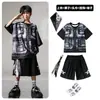 Ropa de Moda Hip-Hop para Niños Traje Negro de Manga Corta con Chaleco Falso para Niños Ropa Genial de Percusión para Actuación de Niñas