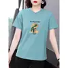 Nova Camiseta Feminina de Manga Curta, Tamanho Grande, Caimento Solto, Versátil, Emagrecedora, Rejuvenescedora, Casual, Fashion, Top com Gola Redonda para o Verão