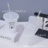 Nuevo Estilo Coreano Popular Celebridad de Internet Taza de Té de Leche Corazón Transparente Material de PP Taza con Popote de Plástico Gran Capacidad Puede Ser Logo
