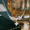 Colgante de Flor de Laurel y Espiga de Trigo de Plata Pura S999 para Mujer, Cadena para Clavícula de Estrella de Cuatro Puntas de Nicho de Alta Gama, Collar Elegante y Suave