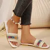 Pantuflas Planas Tejidas Estilo Bohemio para Mujer, Sandalias de Playa, Chanclas de Moda Antideslizantes, Tallas Grandes 36-43