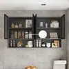 Armario de almacenamiento de pared para cocina de aluminio espacial y madera maciza, armario de almacenamiento multifuncional impermeable para balcón y baño