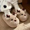 Zapatillas de Algodón con Dibujo de Ciervo Lindo para Mujer, Invierno, Interiores, Hogar, Suela Gruesa Antideslizante, Talón Cubierto Cálido, Zapatos de Algodón para Niños