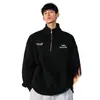 Nova Coleção Outono/Inverno 2026: Moletom Pesado com Meio Zíper para Homens, Bordado, Sem Capuz, Moderno, Caimento Solto, Estilo Casal
