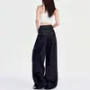 Jeans Americanos Azul Escuro Largos de Perna Larga Soltos para Mulheres 2025 Verão Novo Estilo Casual Preguiçoso Calças Retas Comprimento Chão