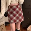 Falda de lana a cuadros para mujer, nuevo estilo otoño/invierno, retro y elegante, de cintura alta, falda de línea A adelgazante, falda ajustada, falda corta a cuadros