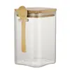 Potes de Vidro Transparente para Lanches e Frutas Secas, Potes para Armazenamento de Grãos de Várias Especificações, Potes Quadrados de Armazenamento com Colheres, Potes para Chá