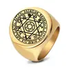 Anel Redondo Brilhante 22mm Estrela de Elfo Vintage Estrela de Seis Pontas Anel de Aço Inoxidável Anel de Runa Estelar Misteriosa