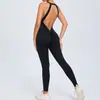 Mono de yoga estilo europeo y americano con hebilla en la espalda para mujer, realce de glúteos, sin espalda, secado rápido, body de fitness todo en uno