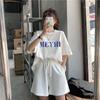 Traje de moda de estilo coreano para mujer, ropa exterior de verano, pantalones cortos casuales de manga corta, traje deportivo holgado de talla grande de dos piezas a la moda