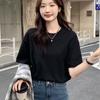 107 Blanco Verano Largo Medio Manga Corta Algodón de alta calidad Suelta Camiseta para Mujer Top de Mujer Primavera Ropa de Mujer Adelgazante