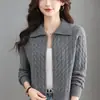 Suéter de Lana con Cremallera y Solapa Cardigan Tejido para Mujer Otoño Invierno Abrigo Suéter de Punto Grueso de Cable de Alta Gama para Madre