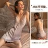 Xian Yi Chunqiu Conjunto de Ropa para el Hogar para Mujer, Falda Lencera Sexy Cómoda de Satén con Encaje y Bata Exterior 427