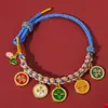 Pulsera tejida a mano de Xizang con Nudo de Flor de Melocotón de la Fortuna de Cinco Vías, Cuerda Multicolor Estilo Étnico, Pulsera de Cuerda Roja de la Montaña Wutai