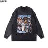 Edwards Edwards Retro Printed Long-Sleeved T-Shirt Washed and Distressed Heavy Cotton Top Trendy Brand