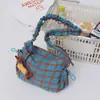 Bolso Luna de Cuadros Plegados Retro Japonés Bolso de Lona de Moda Ins Bolso Cruzado de Empanada Bolso de Hombro de Nicho Bajo el Brazo