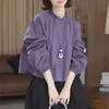 Camisa de Manga Larga con Cuello Redondo de Alta Calidad, Estilo Nuevo, para Mujer, Holgada, Adelgazante, Elegante, Versátil, Top de Otoño