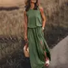 2026 Nuevo Verano Amazon Europeo y Americano Sencillo Ropa de Mujer Cómoda 8 Colores Cuello Redondo Sin Mangas Abertura Color Sólido Vestido