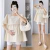 Traje de Mujer Embarazada Verano Nuevo Estilo Coreano Dulce Encaje Puntadas Camisa de Muñeca Top Pantalones Cortos para Vientre de Mujer Embarazada Conjunto de Dos Piezas