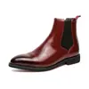 Sapatos de Couro Vermelho de Cano Alto para Primavera e Outono Bico Fino Tamanho Grande Botas Masculinas Martins Casuais Britânicos Botas Chelsea Venda por Atacado