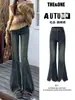 Pantalones Acampanados Vintage Azules Micro La Jeans para Mujer 2025 Nuevos con Abertura Cintura Alta Ajustados Ajustados Elásticos Borde de Piel