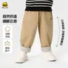 Calça de algodão puro para meninos com bordado de rabanete, calça comprida casual, estilo listrado para primavera e outono, versátil, confortável, para crianças pequenas e médias